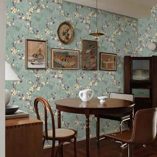 SOON AFTER 17.5¡±x120¡± Floral Peel and Stick Wallpaper Flower Tree Contact Paper Self Adhesive Removable Modern Sage Green Wall Paper Decorative Wall Covering Countertop Vinyl Film Roll