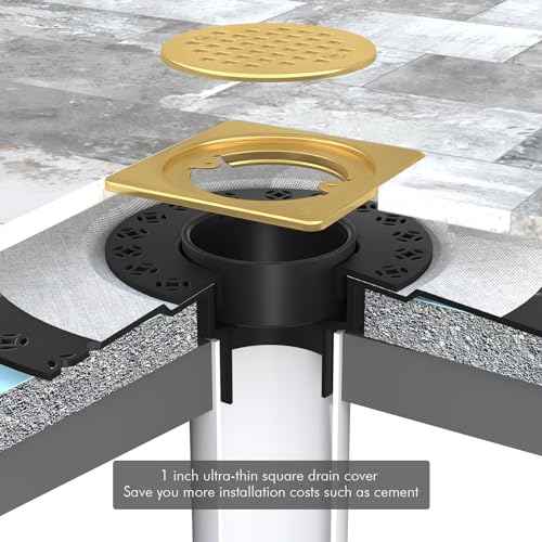 4¡± Drain Grate Kit - Compatible with Schluter Systems Kerdi Shower Drain - Shower Floor Drain Kit with Flange - SUS 304 Stainless Steel Grate & 2 Inch ABS Flange & CUPC Certification - Brushed Brass