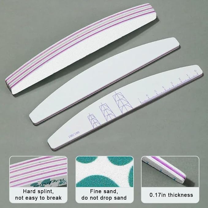JERCLITY 10 Pieces 100/180 Grit Nail File Professional Double Sided Nail Files with Shape Guides and Ruler Manicure Pedicure Tool Nail Buffering Files