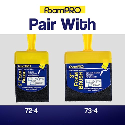 FoamPRO 715-4, 1 1/2" Foam Brush w/ 4 Refills - Premium Quality Paint Brush Set for All Paints, Urethanes, Varnishes, Stains - Effortless Application Foam Brushes- Smooth Finish, Reusable Handles