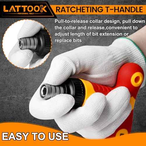 T Handle Ratchet Driver, LATTOOK 1/4¡± Ratcheting Bit Driver T Handle with Adjustable Extension, Non-slip Material, Screwdriver Handle for Holding Bits