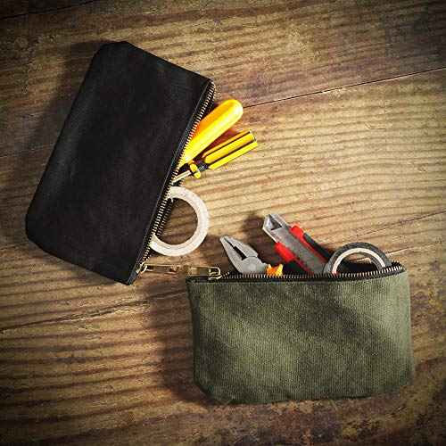Tool Pouch, Heavy Duty 16oz Waxed Canvas Metal Zipper Tool Bags, Water Resistant, Durable, 4pc Set (7.6x4.5 inches)
