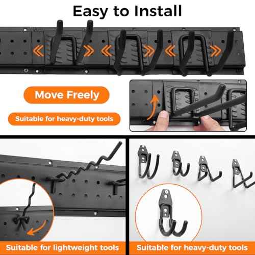 48" Garage Tool Organizer Wall Mount, 23 Pcs Organizer Tools Adjustable Heavy Duty Storage Rack Garden Tool Organizer for Garage Bike Yard Shed Garden Wall