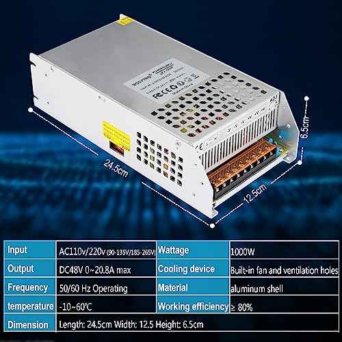 DC 48V 20.8A 1000W Switching Power Supply SMPS AC 110V / 220V-DC 48V Transformer Adapter, for LED Strip Light, CCTV Camera Security System,Computer Project of Industrial Power Supplies