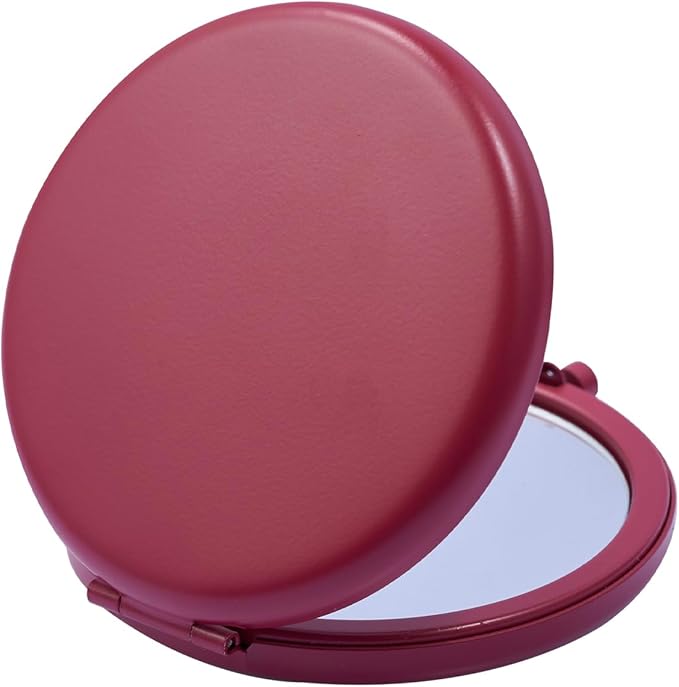 Compact Mirror for Purse, Metal Round Shell, Double-Sided 1X/2X Magnifying, Portable Travel Makeup Mirror, Mini Pocket Mirror, Fire Brick, 1 Pack