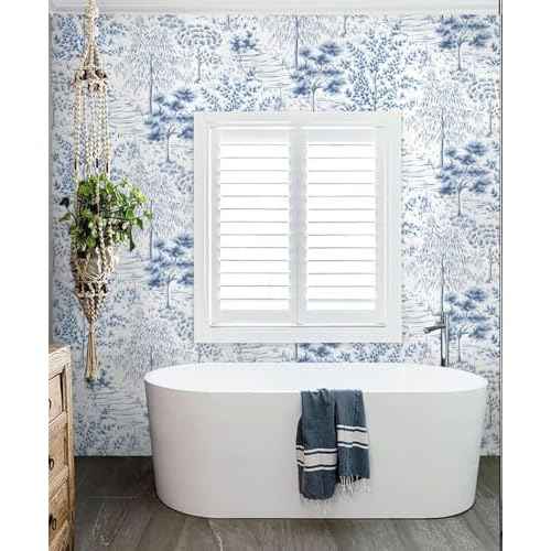 Timeet Peel and Stick Wallpaper White and Blue Wall Paper Removable Self Adhesive Wallpaper Tree Contact Paper for Bedroom Bathroom Walls Covering Vinyl Roll 17 inx78.7 in