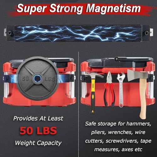 Powerful Magnetic Bar Mount for Packout Toolbox, Capacity Up to 50LBS, Compatible with Mil. waukee Packout Toolbox Side Aluminum Rails, Making Tools within Easy Reach