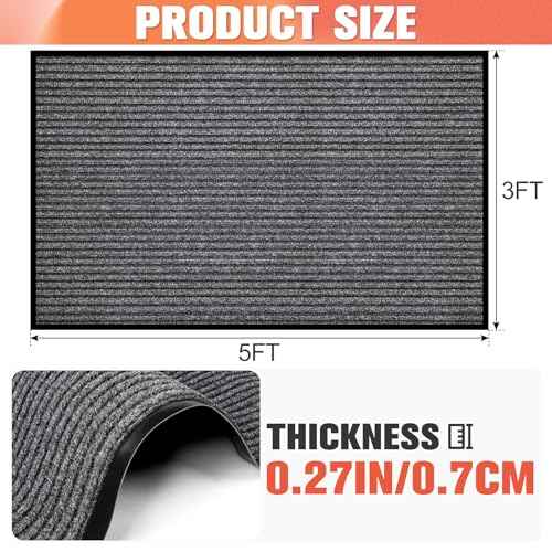 MYFAMIREA Commercial Floor Mat 3' x 5' Extra Large Front Door Industrial Rug Heavy Duty Brush Step Entrance Mat Weather Utility Rug with Non Slip Rubber Backing Low Profile for Entryway, Charcoal Grey