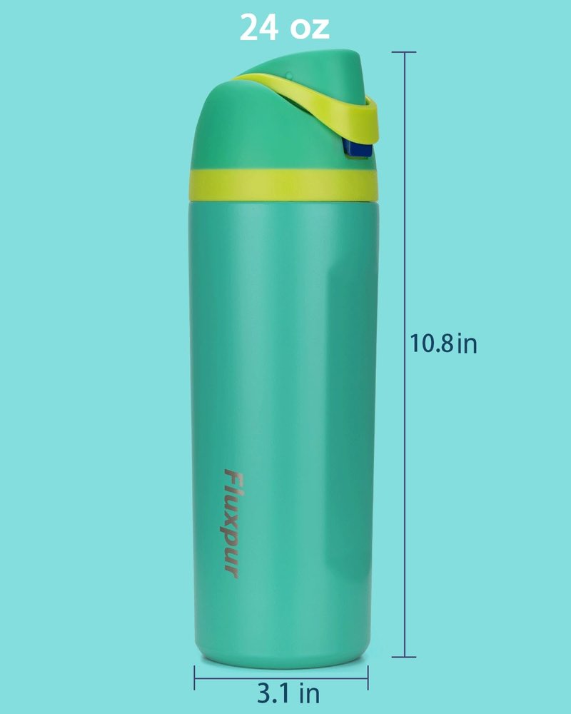 Fluxpur Insulated Water Bottle Sports Stainless Steel Water Bottle with Straw Travel Leakproof,24 Oz,Green 10