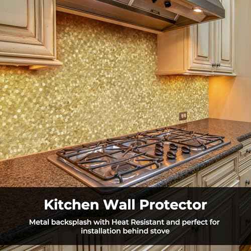 STICKGOO Peel and Stick Backsplash Tiles, Stick on Mosaic Self Adhesive Tiles, 3D Hexagon Backsplash for Kitchen Bathroom Fireplace Vanity (8PCS, Gold)
