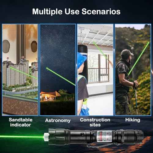[4 Packs] Green Light Flashlight Rechargeable, Long Range Adjustable Focus Tactical Beam for Outdoor Journeys, Camping, Presentations, TV/LED/LCD Screens, and Stargazing