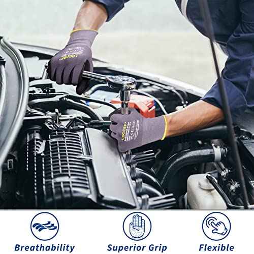 LOCCEF Work Gloves MicroFoam Nitrile Coated-6 Pairs,Endurance Seamless Knit Nylon,Dots on palm,Tacky Dot Grip Gloves