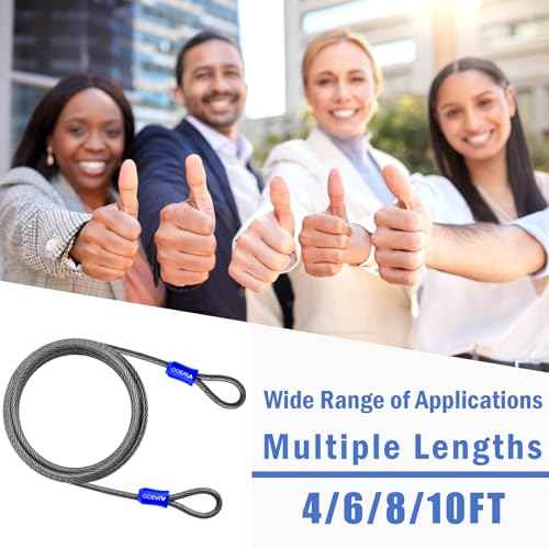 1/2Inch Heavy-Duty Security Cable Lock with Loops 4FT/6FT/8FT/10FT Bike Lock Cable Steel Cable Chain Locks for Outside