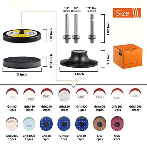 133 Pack 3 Inch Sanding Discs for Drill Polishing Die Grinder Attachment Variety Kit with 5/16" and 1/4" Shanks Sanding Pads Includes 36-3000 Grit