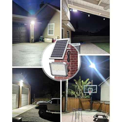 Outdoor Solar LED Flood Lights: Waterproof Security Patio Lights with Remote Control, 6500K Bright Illumination Dawn to Dusk Lighting for Fence, Yard, Backyard, Wall, House