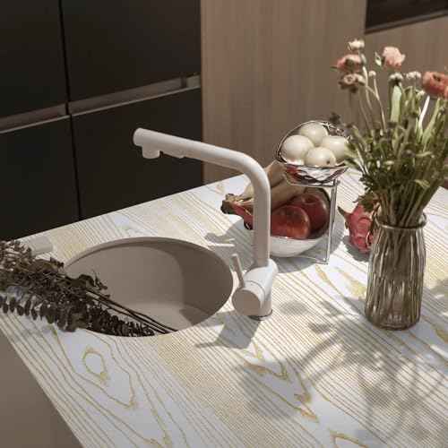 Heroad Peel and Stick Wallpaper Wood Contact Paper Gold and White Wood Grain Contact Paper for Cabinets Countertops Waterproof Self Adhesive, White with Gold Shimmer 78.7¡±x17.5¡±