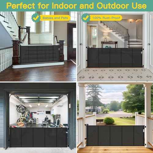 Reinforced 60" Wide Retractable Baby Gates with Upgraded Rods - Bottom Anti-Escape, 5 ft Mesh Baby Gate Retractable Dog Gate Indoor Pet Gate Retractable Stair Gate Outdoor Retractable Gate, Black
