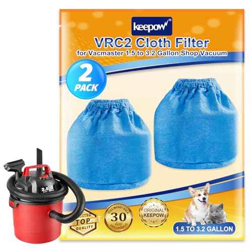 KEEPOW VRC2 Cloth Filter Compatible with Vacmaster 1.5 to 3.2 Gallon Wet/Dry Vacuums, Also Compatible with Shop Vac AA155 AA256 AA255, 2 Pack