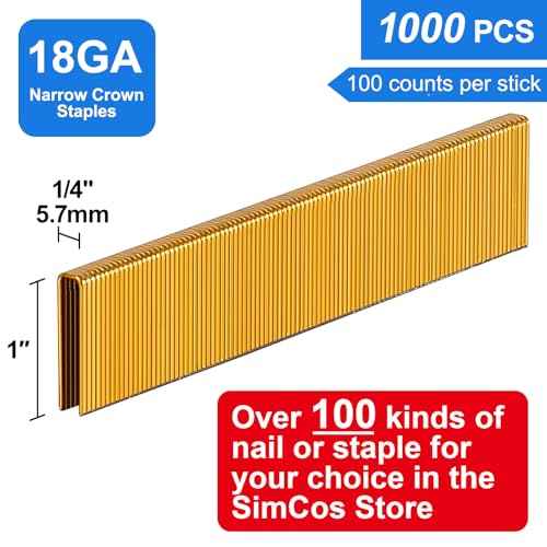 18 Gauge 1/4" Narrow Crown Staples, 1-Inch, Galvanized Project Pack for 18 GA Pneumatic or Electric Stapler or Staple Gun (1000)