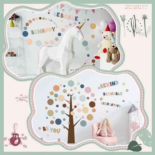 TaoBary 332 Pieces Polka Dots Wall Sticker Colorful Inspirational Circle Wall Decal Motivational Phrases Sticker Letter Sticker Be Thankful, Be Brave Decal for Classroom Nursery Playroom (Boho)