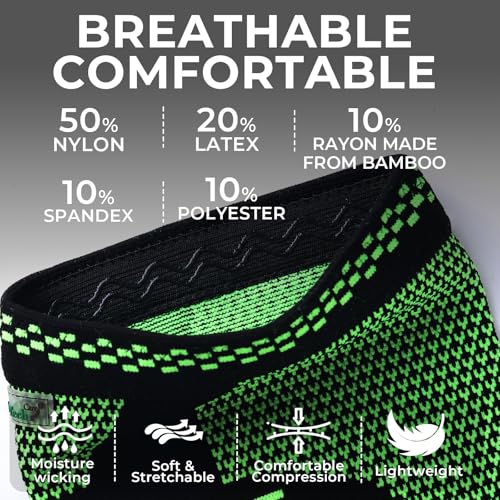 NeoTech Care Knee Support Brace - Breathable - Men, Women, Right or Left (Green Color, Size L, 1 Pair)