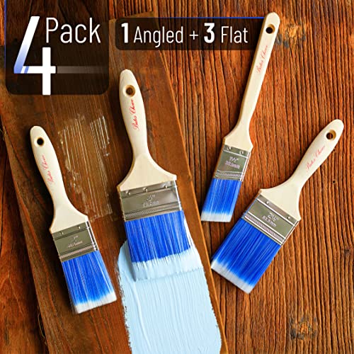 Bates 4 Pack Wood Handle Professional Wall Paint Brush Set - Trim & Sash Brushes