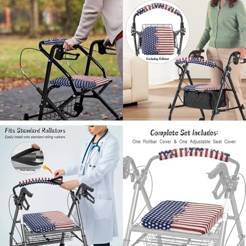 LedBack American Flag Walker Seat Backrest Covers Rollator Walker Replacement Storage Bag for Rollator Seat & Roller Bar Covers