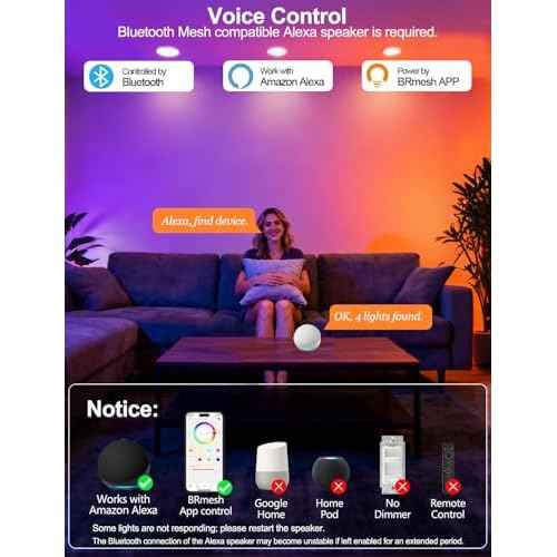 ILC 6 inch led recessed Light, Work with Alexa (Hub Required), App Controlled, RGB Color Changing, 16 Million Colors, CCT: 2700K-6000K, 14W, 120W Equivatlent, 1400LM, CRI 90, Bluetooth Mesh, 6 Packs