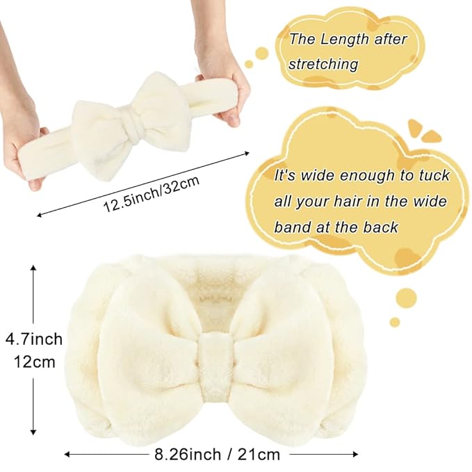 Shintop Spa Headband Soft Carol Fleece Makeup Headband with Cute Bow Elastic Hairand for Washing Face Skincare Facial Mask Bath GiftÃ¯Â¼ÂCreamy WhiteÃ¯Â¼Â