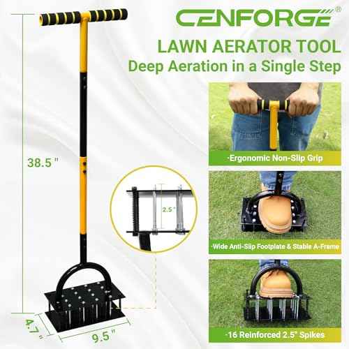 Manual Lawn Aerator - Metal Spike Soil Loosener with Spring-Loaded Base, Self-Cleaning Design for Healthier Grass, Yard & Garden Aeration Tool