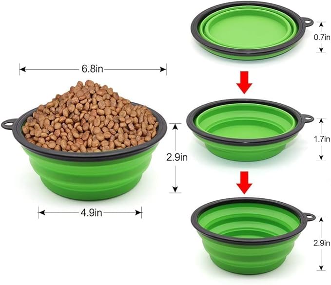 Large Dog Bowl Pet Collapsible Bowls, 2 Pack Collapsible Dog Water Bowls for Cats Dogs, Portable Pet Feeding Watering Dish for Walking Parking Traveling with 2 Carabiners (Large, Blue+Green)