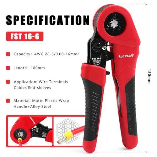 Knoweasy 16-6 Ferrules Crimp Tool and Hexagonal Wire Ferrule Crimper Used for 28-5 AWG/0.08-16mm©÷ Cable End Sleeves Hexagonal Ferrule Crimper