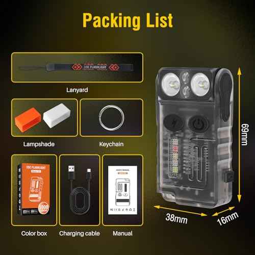 BORUIT V20 Small Powerful Pocket Flashlight,180¡ÆHead Swivels with Cob Side Light and Atmosphere Lamp Cap,Ip67 USB C Rechargeable Flashlight with Clip,Lanyard and Keychain,Magnetic Buzzer-13 Modes