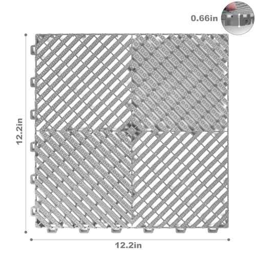 12Pack Modular Interlocking Grille Tile 12"x12"x0.66" Heavy Duty Mat for Garage Flooring Car Washing Facility Drain Balcony Yard Deck Floor (Gray)