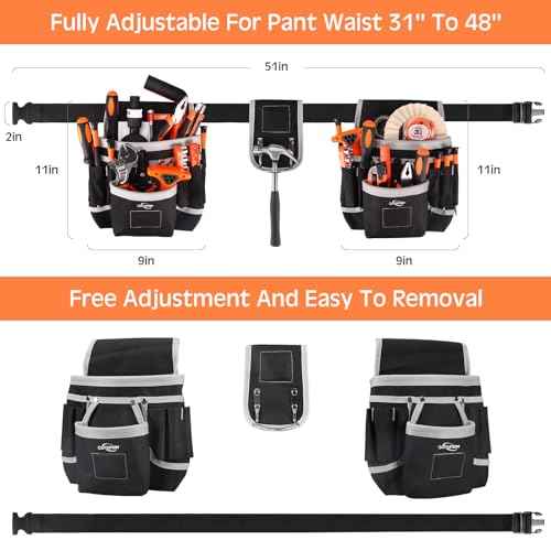Tool Belt, Magnetic Tool Pouch with 26 Pocket Tool Belts for Men Heavy Duty Tool Pouch Bag, Detachable Tool Bags for Carpenter, Electrician, Woodworker, Construction