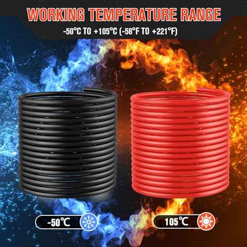 6 Gauge Wire 6 Awg Wires 20 FT Black + 20 FT Red, 6 Gauge Battery Cable 6awg Marine Wires, 6awg Copper Wire Welding Cable Standard with Cable Lugs Terminal Connectors and Heat Shrink Tube