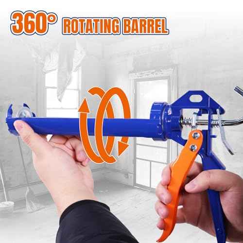Caulking Gun, No Drip Caulk Gun,9" Drip Free Adjustable Hand Caulking Gun with Comfort Grip and 360¡Æ Rotary Design, Smooth Round Rod for 10oz Caulk Tubes,WCG4109D, Blue