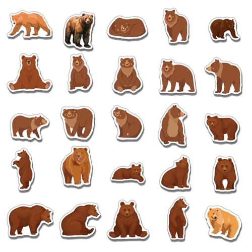 Pack 50 Pcs Cute Animal Brown Bear Stickers for Water Bottles Waterproof Laptop Luggage Computer Scrapbooking Teens Adults Girls Boys Aesthetic Sticker Packs Small Vinyl Decals