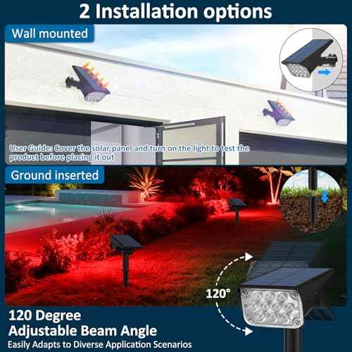 T-SUNUS Christmas Red Solar Lights for Outside IP65 Waterproof Auto On/Off Adjustable Landscape Spot Lighting Garden Spotlight Outdoor Tree Pathway Yard Driveway Wall Patio Lawn Flag Halloween 4 Pack