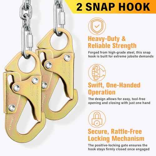 TRSMIMA Rebar Positioning Chain Assembly - Safety Lanyard Fall Protection Sling Chain Rebar with Swivel Double Self-Locking Snap Hooks Construction Positioning