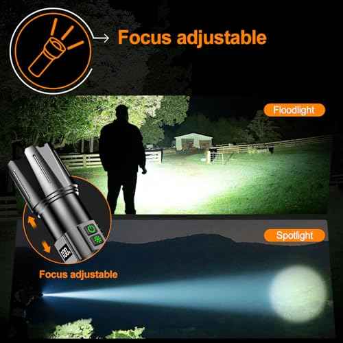 Super Bright Flashlight High Lumens 10000 Rechargeable, Powerful 30W LED, Long Lasting 30H, Daul Bottons 10 Modes with Side Light, Quick USB C Charge & Output, Multi-functional for Home Camping Hiking