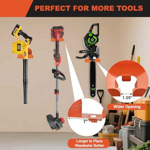 ¡¼2025 Upgraded¡½Heavy Duty Weed Eater Hanger 2 Pack - Wall Mounted Garage Organizer, Power Tool Trimmer Rack for Weed Eater, Grass Trimmer, Hedge Trimmer, Leaf Blower, Chainsaw & Garden Tools Storage