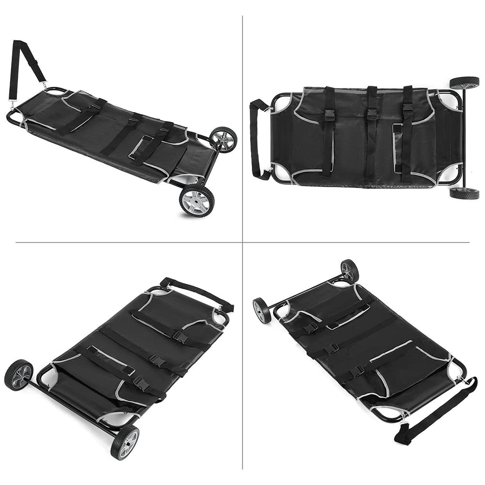 WDZCZDoo Black Animal Stretcher Pet Trolley, 45x27 Inch, Max 220lbs Capacity, Ideal for Large Dog Breeds, Veterinary Transport, Pet Emergency Care