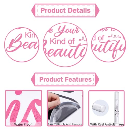 PLIGREAT Pink Inspirational Quote Wall Stickers Be Your Own Kind of Beautiful Quote Peel and Stick Wall Decal for Women Bedroom Living Room Beauty Salon Decor DIY Home Indoor Decoration
