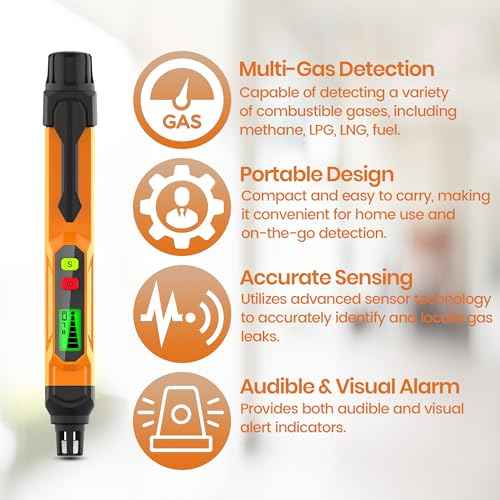 Gas Leak Detector Pen for Natural Gas and Propane: Pocket-Sized Gas Detector to Locate Gas Leaks of Combustible Gases like Methane, LPG, LNG, Fuel, Sewer Gas with Illuminated Digital Display and Alarm