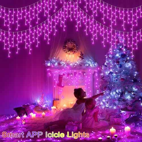 40+ Modes Smart Icicle Lights for Outside - 65.6Ft App Controlled Super Xtras 16 Million Color Changing Icicle Christmas Lights Outdoor Indoor Dimmable Timer Remote Waterproof