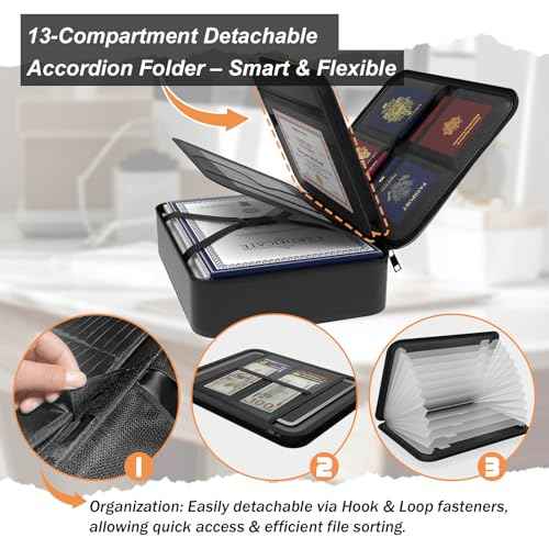 Large Fireproof Document Box with Lock,Upgraded Waterproof Fireproof Document Bag,Important Document Organizer Binder Hard Case Safe,5200¢µ Fire Proof File Box,Portable for Business Travel Home