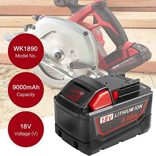 9.0Ah 18V 48-11-1880 Replace for Milwaukee MK-18 Battery Compatible with 48-11-1850 48-11-1860 48-11-1845 48-11-1828 Cordless Power Tools Lithium Battery