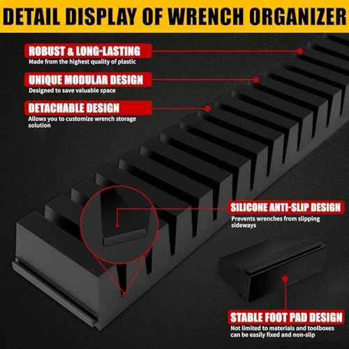 Modular Wrench Organizer Wrench Holder - Wrench Tool Organizers for Tool Drawer Storage, Wrench Storage Set with Metric & SAE Label, Wrench Rack Tool Gift for Professional Mechanics Men, Black