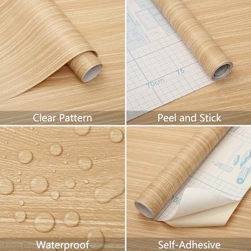 Maple Wood Grain Peel and Stick Contact Paper 17.7¡± x 197¡± Removable Self-Adhesive Decorative Wood Wallpaper Waterproof Vinyl for Walls Kitchen Furniture Cabinets Countertop Crafts